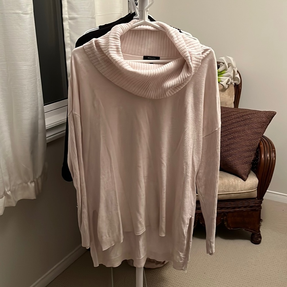 RW & CO long sweater with cowl neck, size L. Light cream colour.